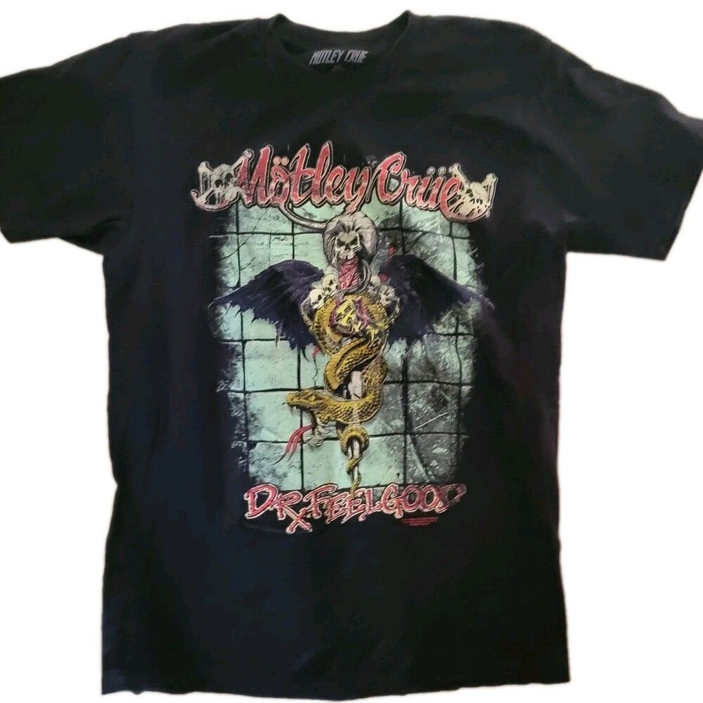 Motley Crue Dr. Feelgood Graphic Band T Shirt Black Medium 2024 Skull Snake Tour